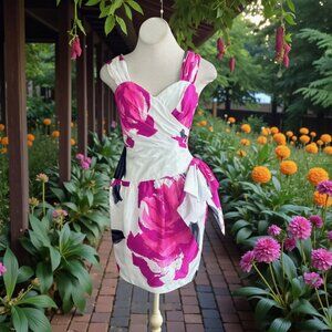 Rimini Vintage 90s Dress Fuchsia Floral Big Bow Sleeveless Size 6